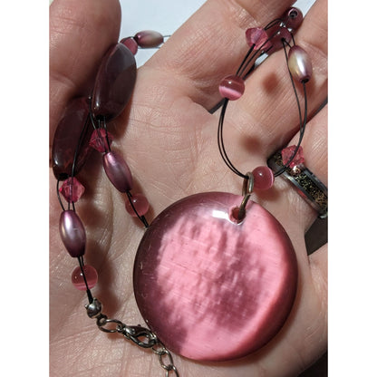 Rose Pink Glass Beaded Cateye Pendant Necklace