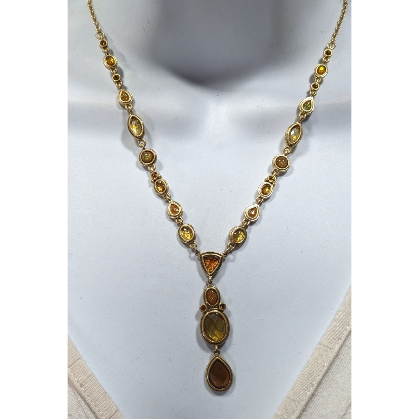 Versona Whimsical Elegant Gemmed Gold Tone Y Necklace