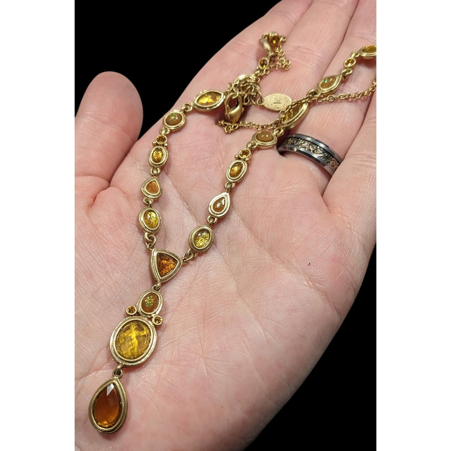 Versona Whimsical Elegant Gemmed Gold Tone Y Necklace
