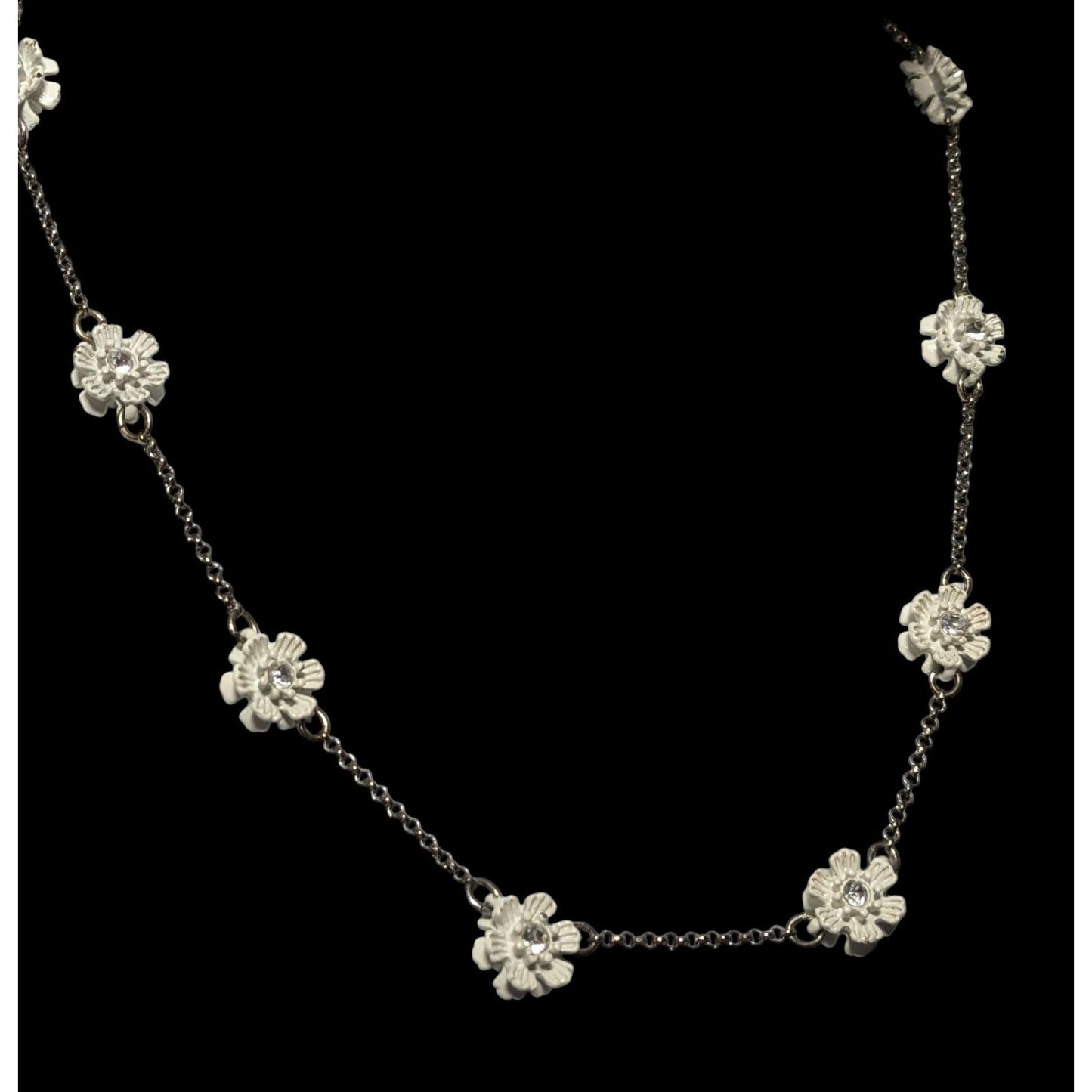 Vintage Crew Cuts White Floral Charm Necklace