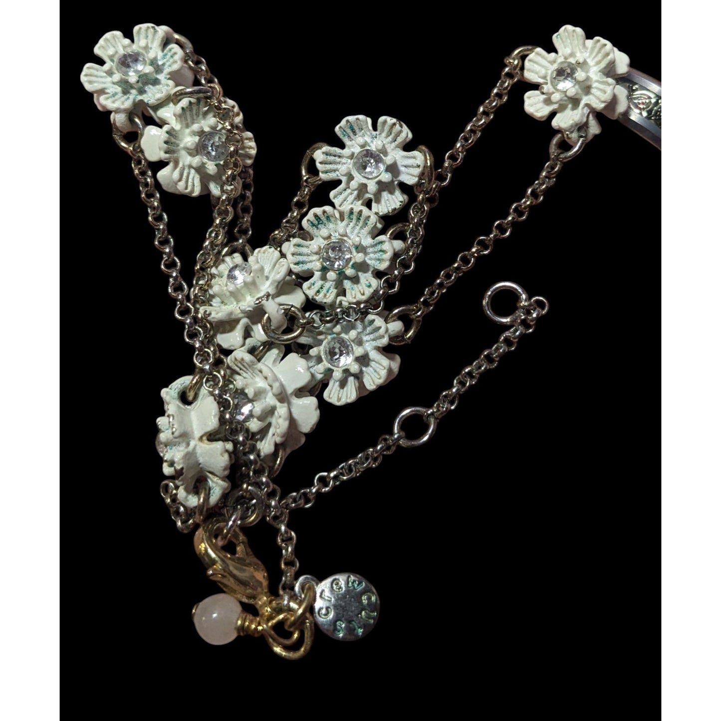 Vintage Crew Cuts White Floral Charm Necklace