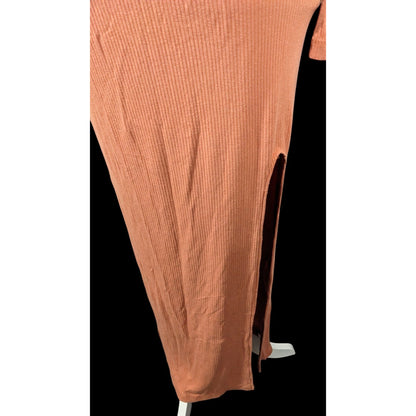 Asos Preppy Muted Orange Ribbed Deep V Neck Side Slit Maxi Dress Size 8