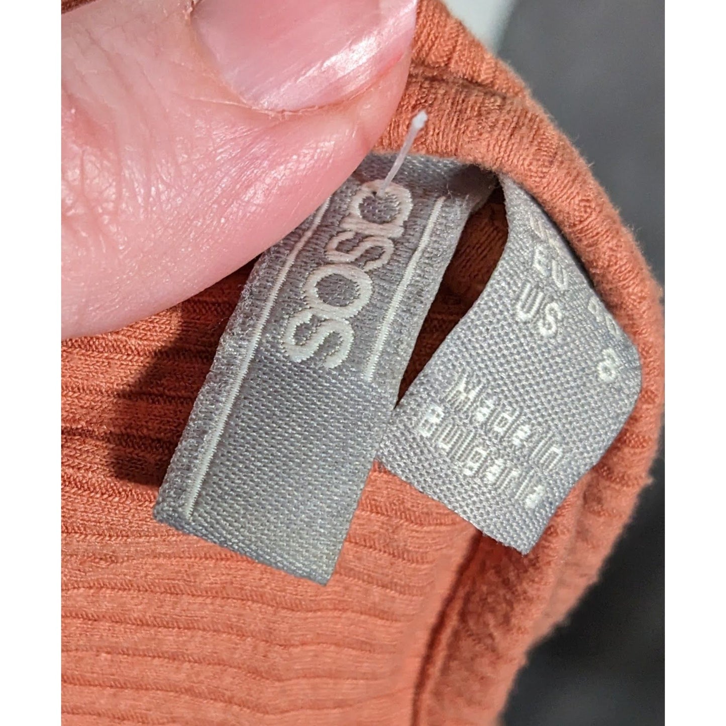 Asos Preppy Muted Orange Ribbed Deep V Neck Side Slit Maxi Dress Size 8