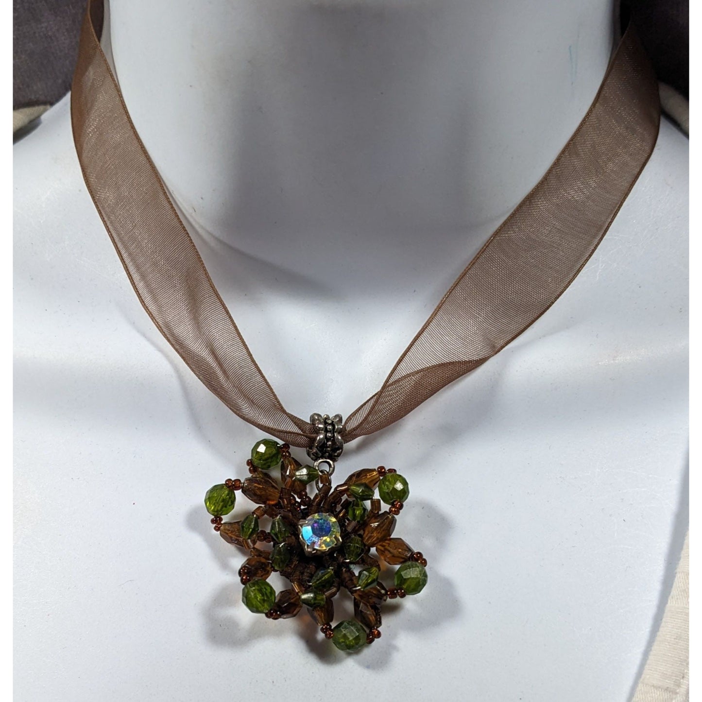 Fairycore Handmade Beaded Flower Pendant Necklace