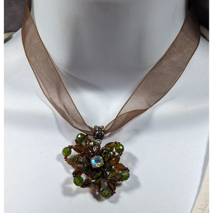 Fairycore Handmade Beaded Flower Pendant Necklace