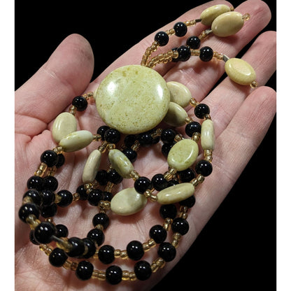 Vintage Handmade Stone And Glass Beaded Necklace