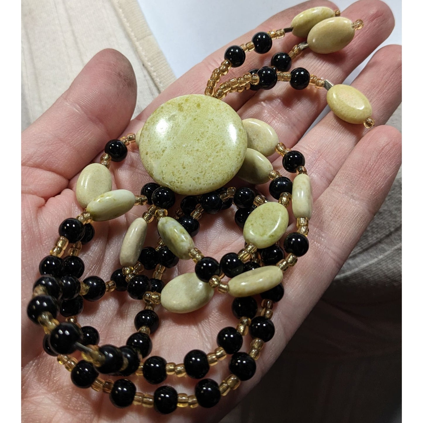 Vintage Handmade Stone And Glass Beaded Necklace