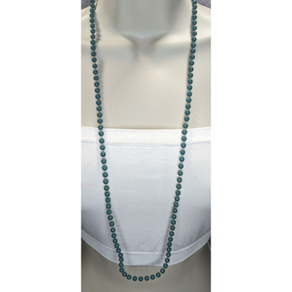 Boho Minimalist Beaded Teal Long Strand Necklace 34 Inch