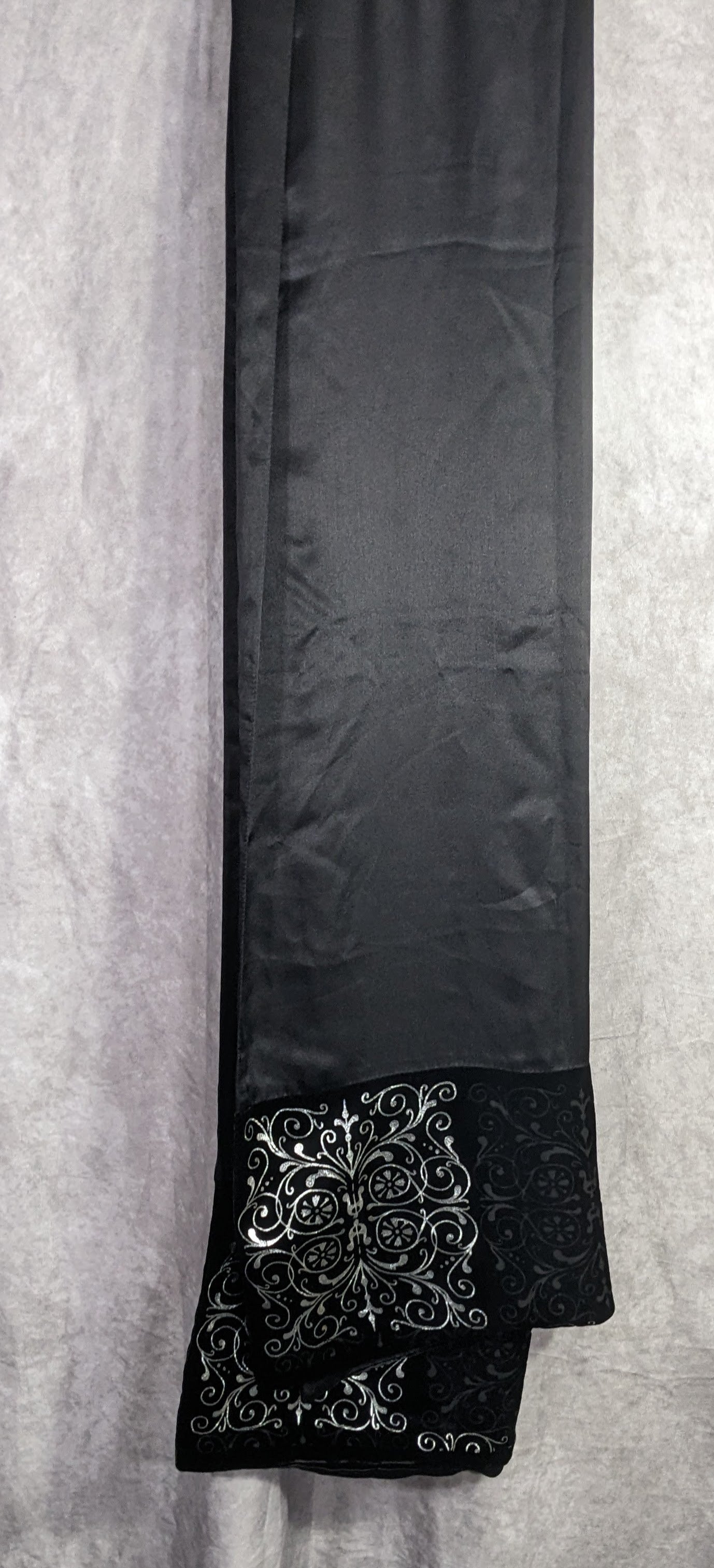 Black Gothic Satin & Velvet Scarf With Silver Accents 21x80 Elegant Wrap