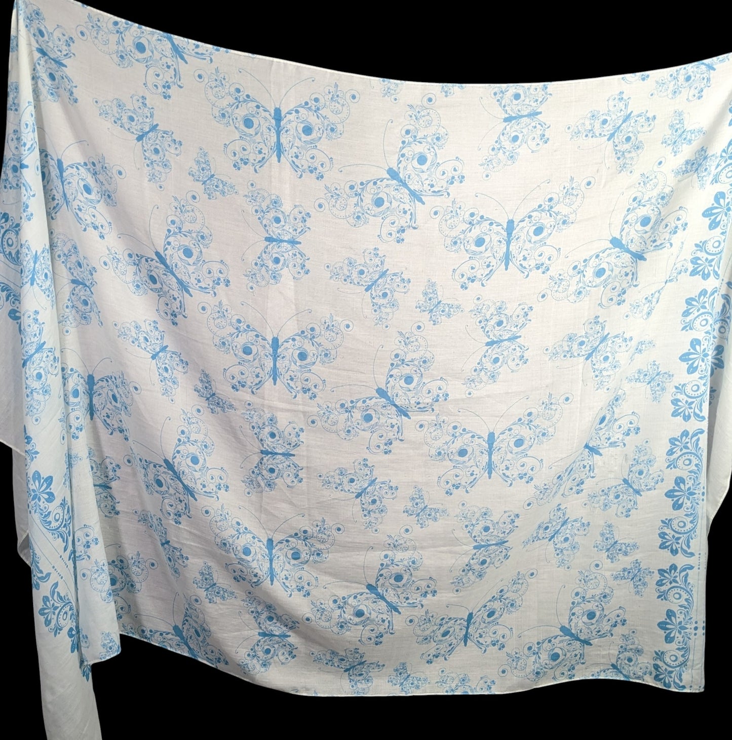 Bohemian Whimsical Blue Butterfly Print Lightweight Scarf Wrap 37x73 Inches