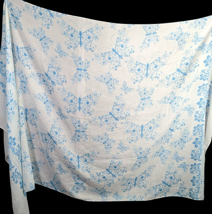Bohemian Whimsical Blue Butterfly Print Lightweight Scarf Wrap 37x73 Inches