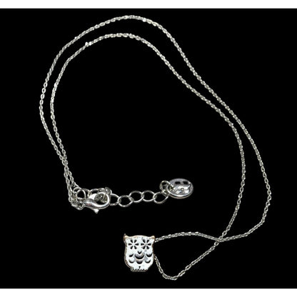 Minimalist Quirky Owl Pendant Silver Tone Necklace