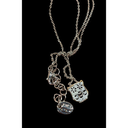Minimalist Quirky Owl Pendant Silver Tone Necklace