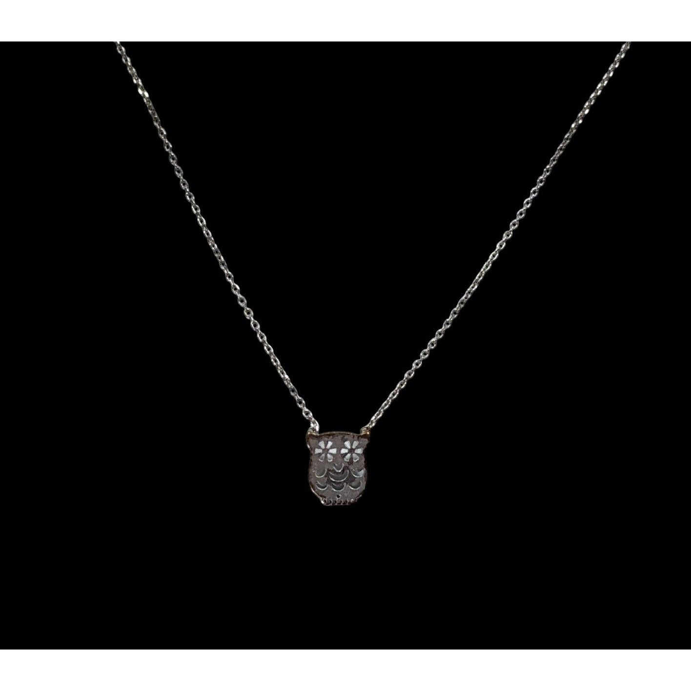 Minimalist Quirky Owl Pendant Silver Tone Necklace