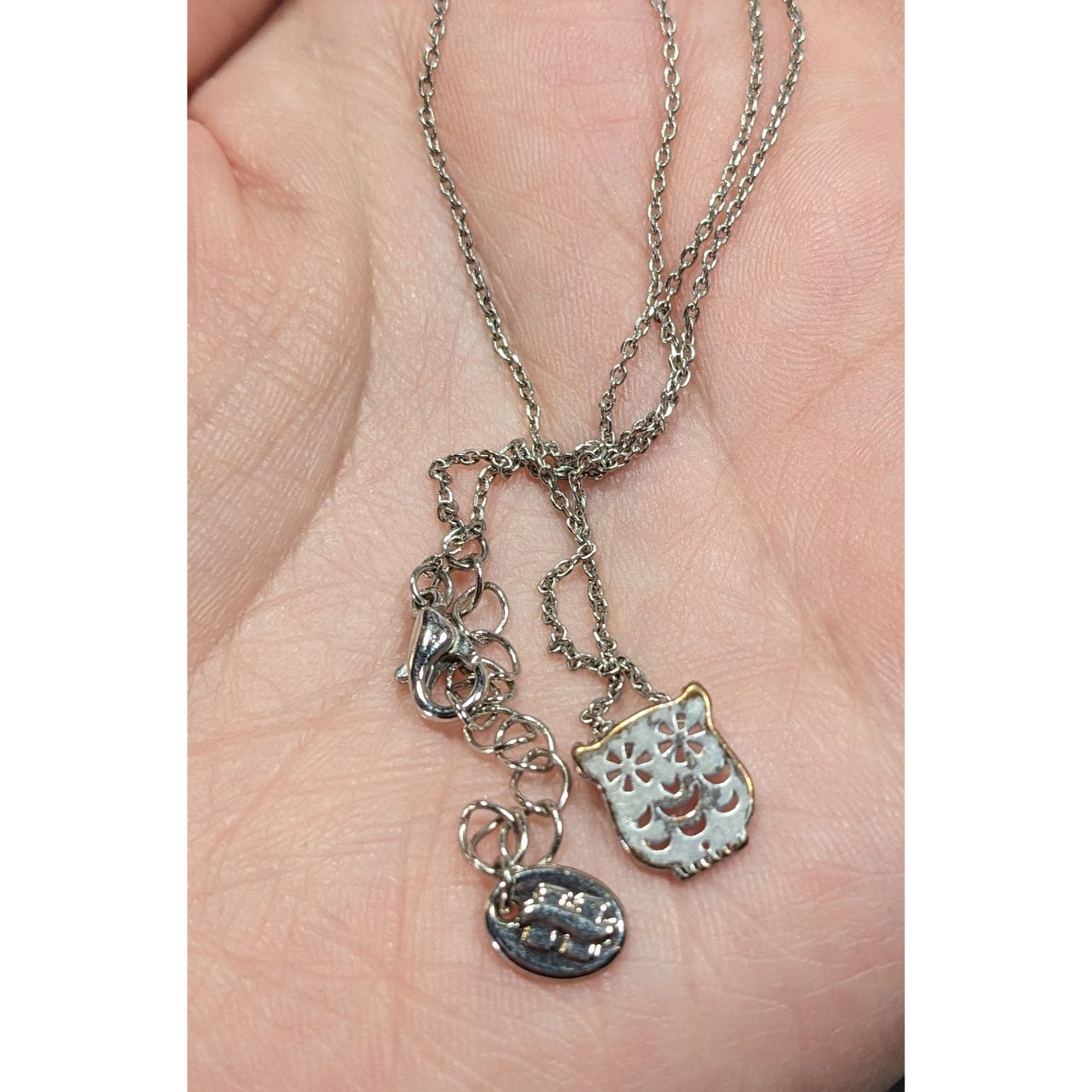 Minimalist Quirky Owl Pendant Silver Tone Necklace