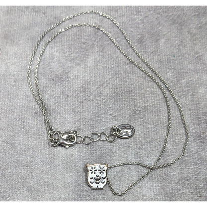 Minimalist Quirky Owl Pendant Silver Tone Necklace