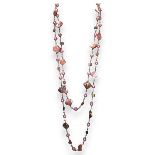 Mermaidcore Boho Shell Faux Pearl Glass Pink Long Necklace 63 Inch