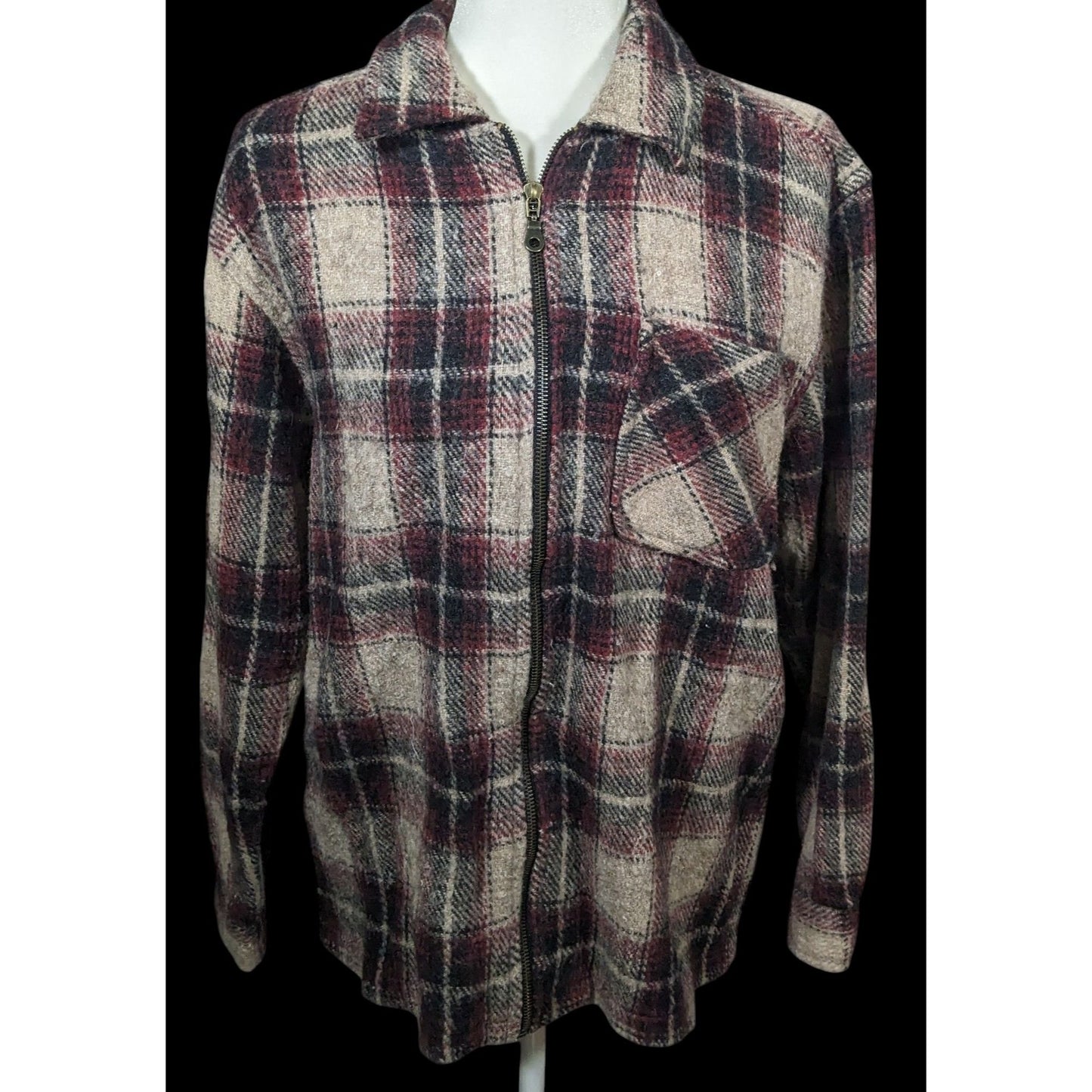 Vintage Prete Wool Zip Up Red And Grey Plaid Jacket