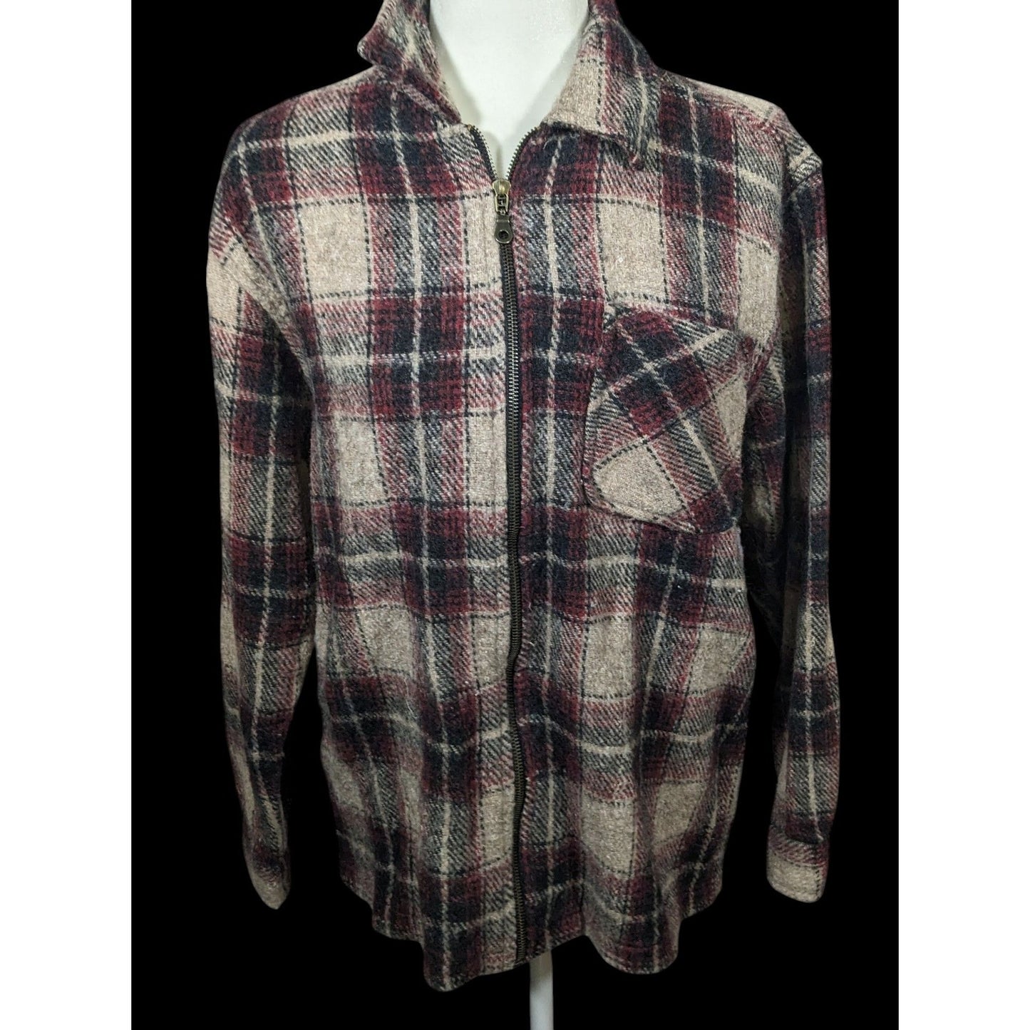 Vintage Prete Wool Zip Up Red And Grey Plaid Jacket