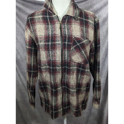 Vintage Prete Wool Zip Up Red And Grey Plaid Jacket