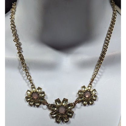 Retro Fairycore Gemmed Triple Flower Necklace