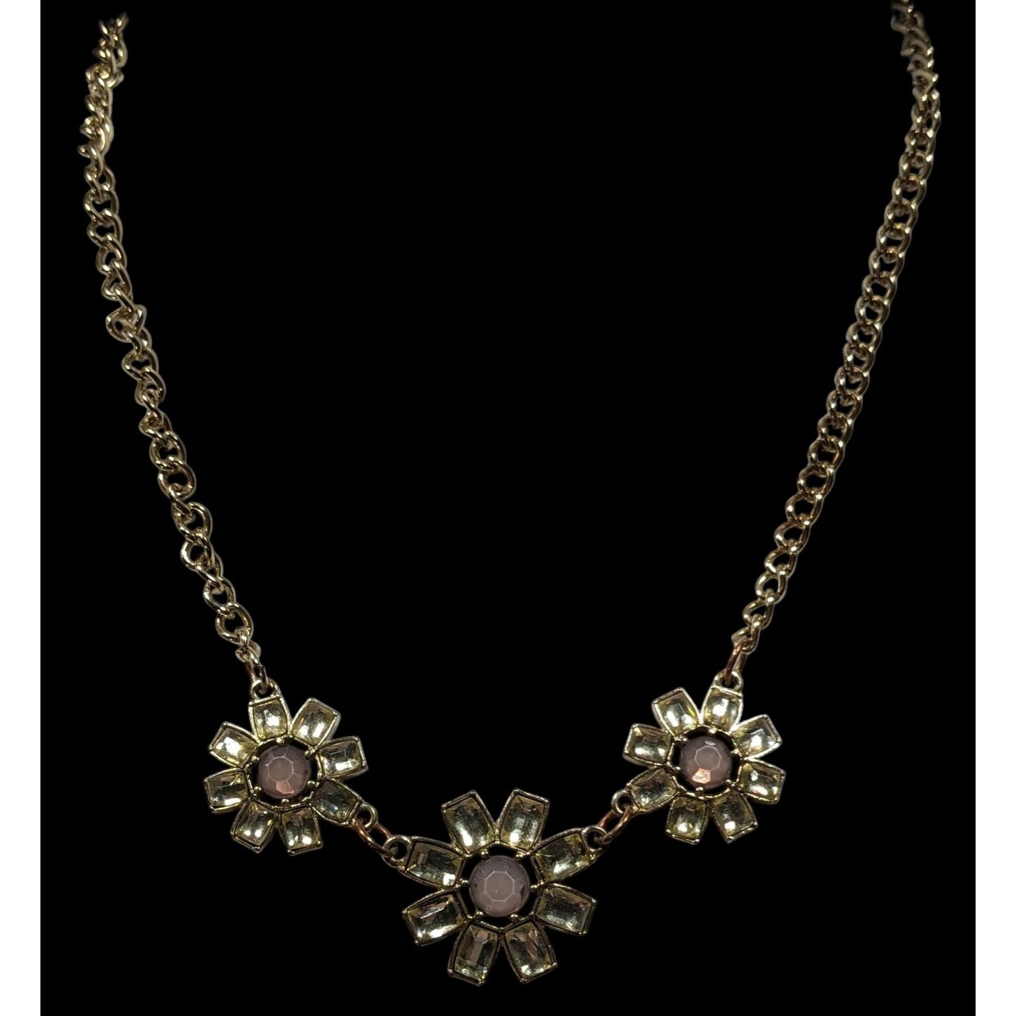 Retro Fairycore Gemmed Triple Flower Necklace