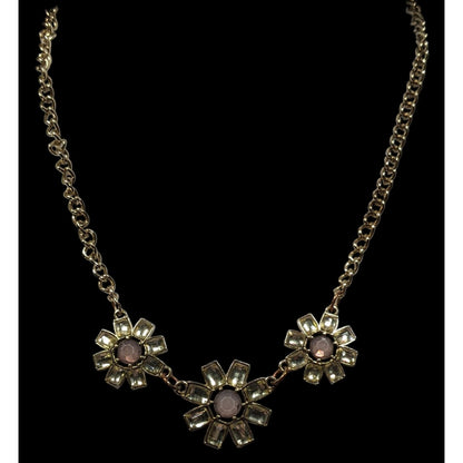 Retro Fairycore Gemmed Triple Flower Necklace