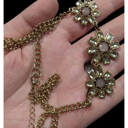 Retro Fairycore Gemmed Triple Flower Necklace