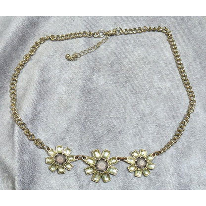 Retro Fairycore Gemmed Triple Flower Necklace