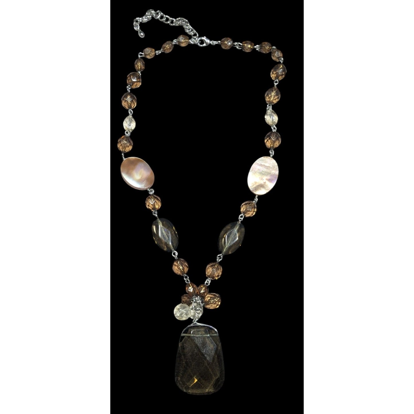 Retro Beaded Earth Tone Glass And Shell Necklace