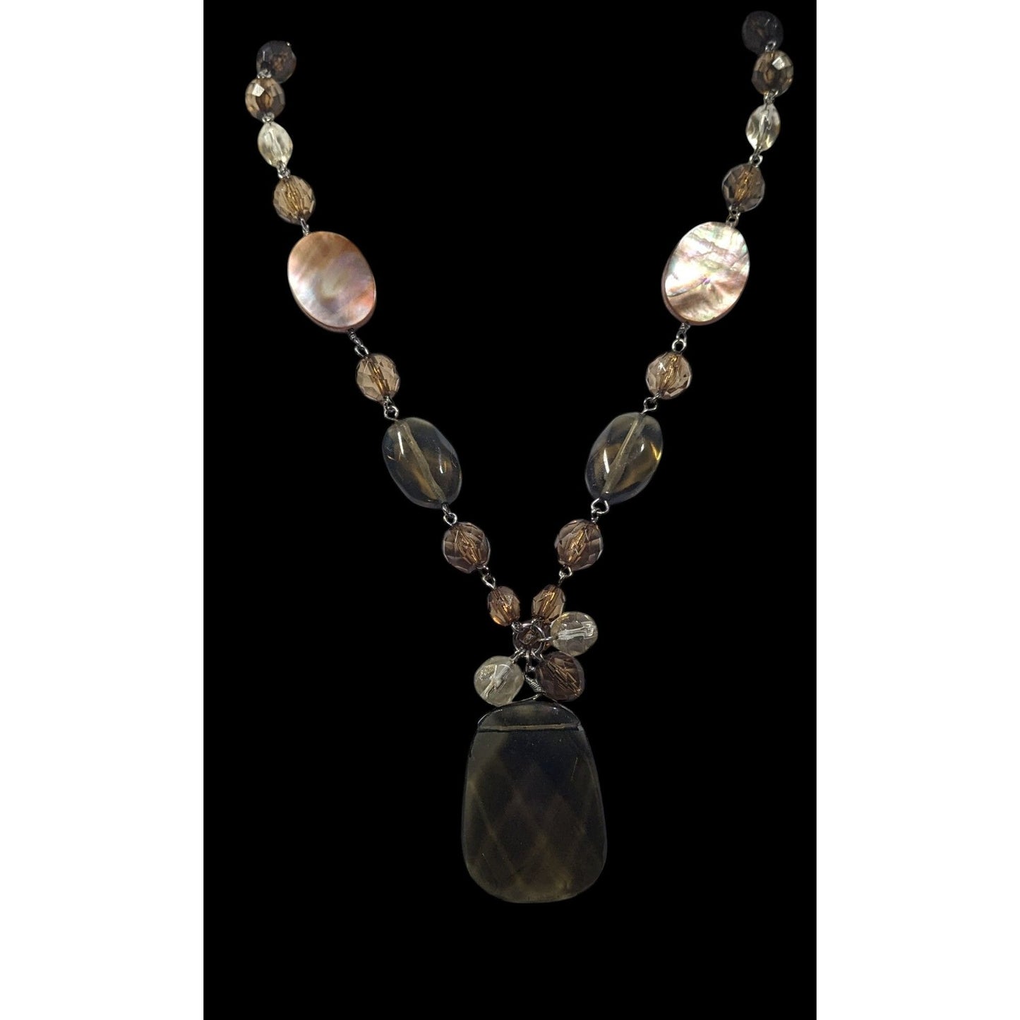 Retro Beaded Earth Tone Glass And Shell Necklace