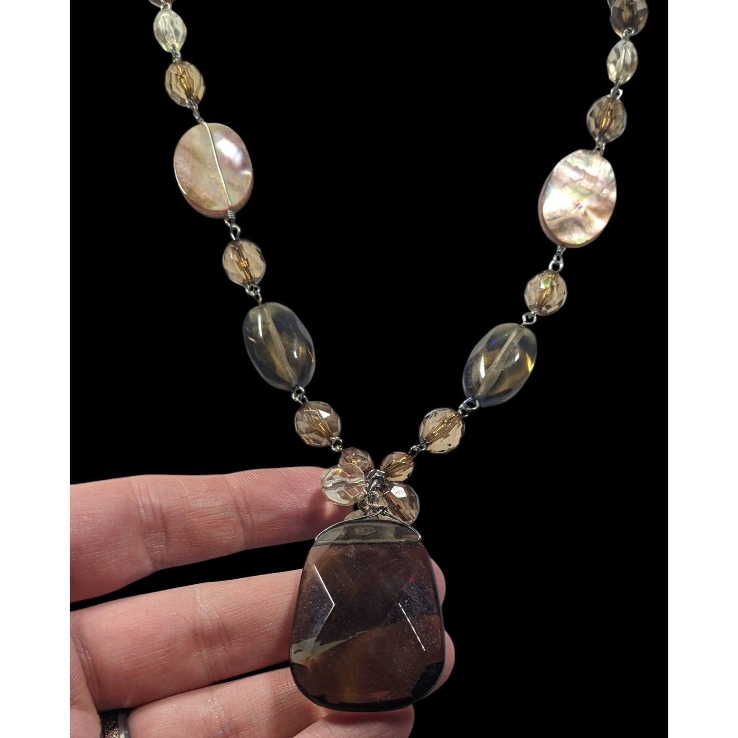 Retro Beaded Earth Tone Glass And Shell Necklace