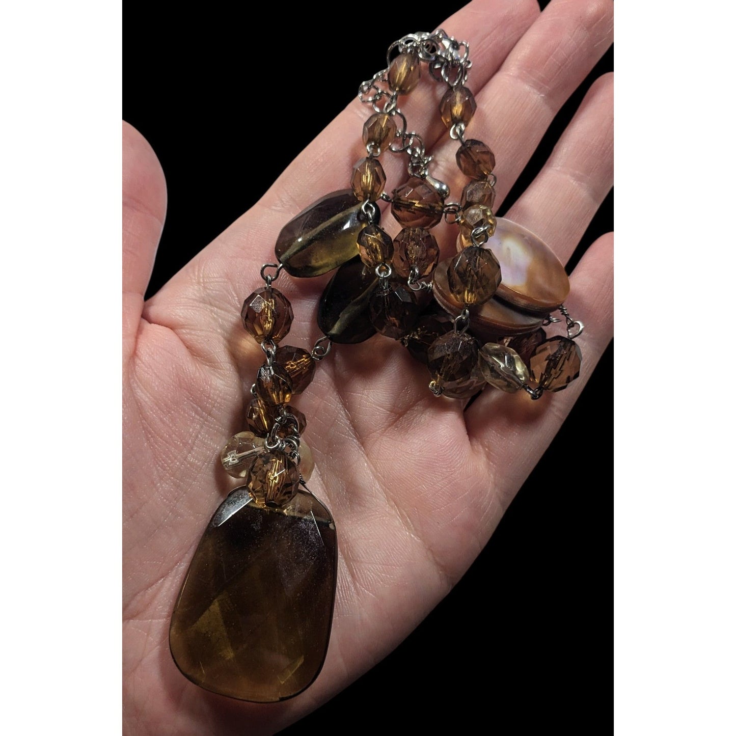 Retro Beaded Earth Tone Glass And Shell Necklace