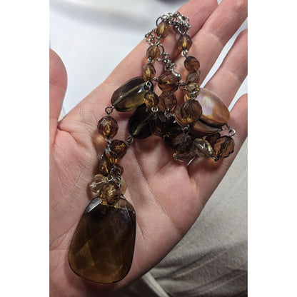Retro Beaded Earth Tone Glass And Shell Necklace