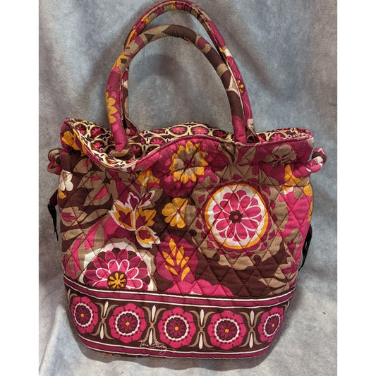 Boho Cottagecore Floral Vera Bradley Carnaby Small Quilted Tote Handbag Pink Brown