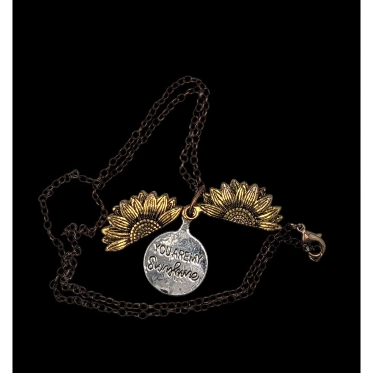 Sunflower Locket Necklace Hidden Message "You Are My Sunshine" Pendant