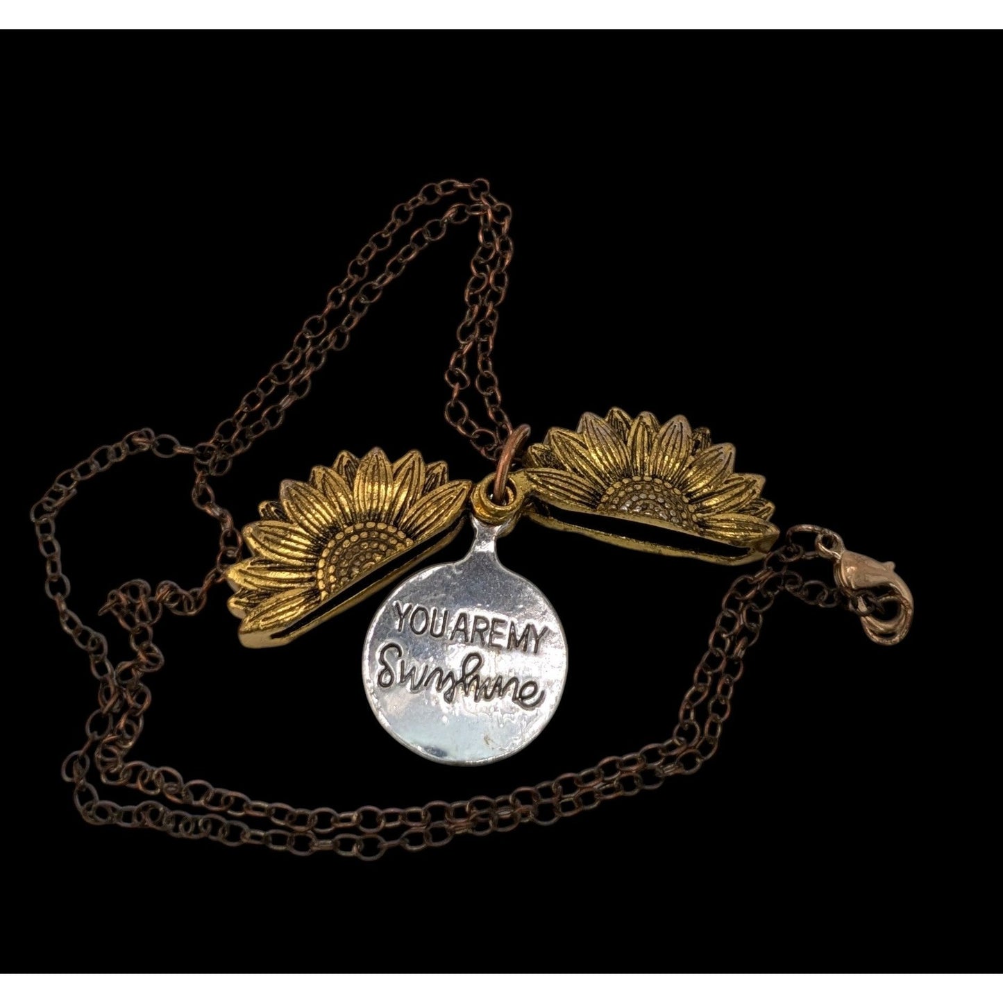 Sunflower Locket Necklace Hidden Message "You Are My Sunshine" Pendant