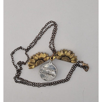 Sunflower Locket Necklace Hidden Message "You Are My Sunshine" Pendant