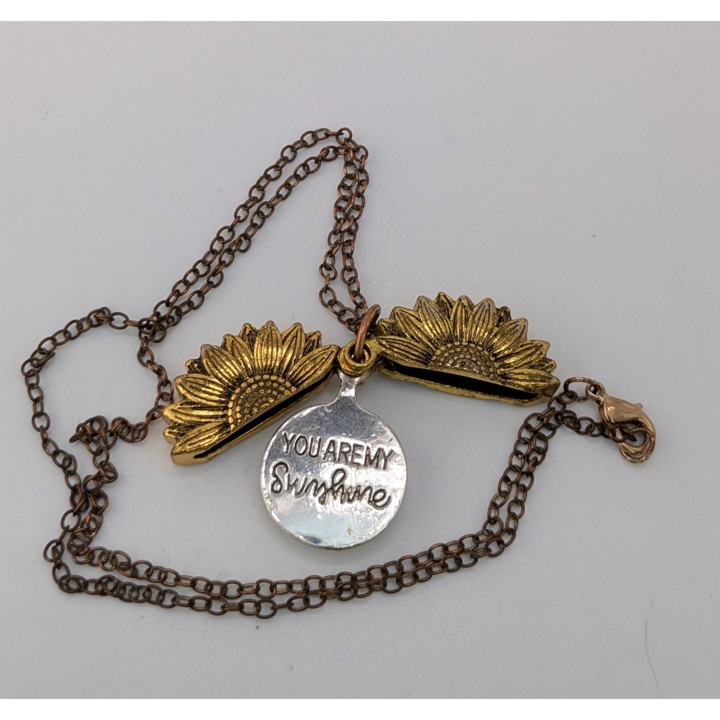 Sunflower Locket Necklace Hidden Message "You Are My Sunshine" Pendant