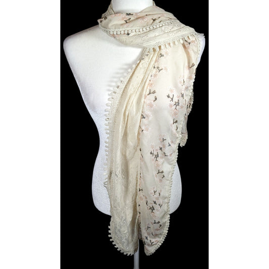 H&M Cottagecore Victorian Style Floral Print And Lace Scarf HTF