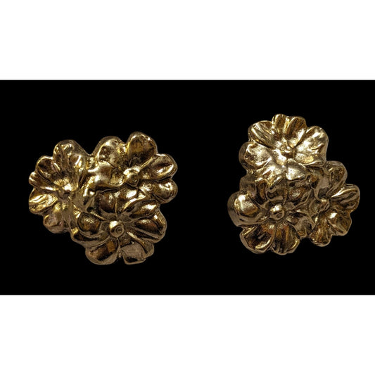 Vintage Cottagecore Large Floral Gold Tone Pins (2)