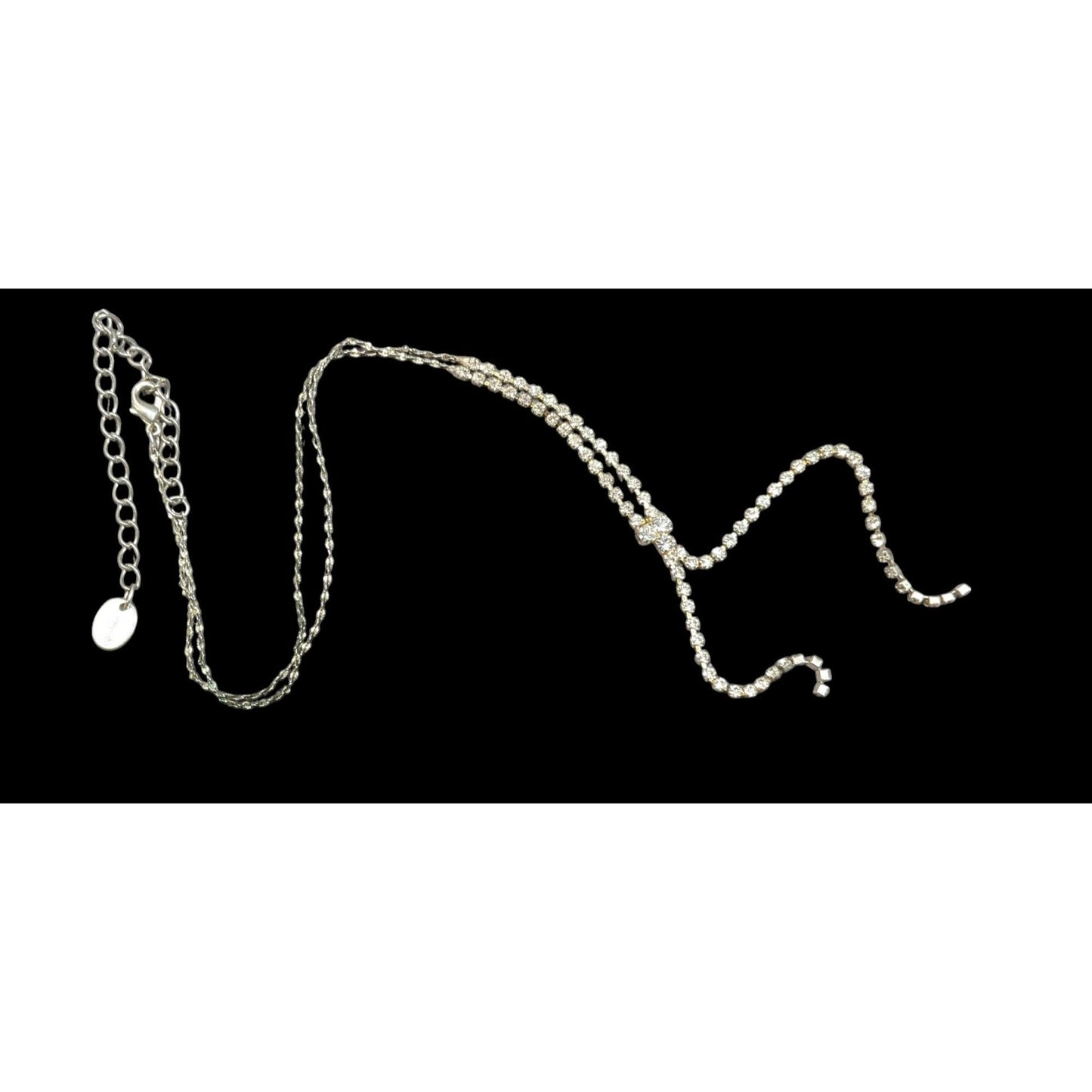 Claire's Y2K Rhinestone Silver Tone Y Drop Prom Necklace