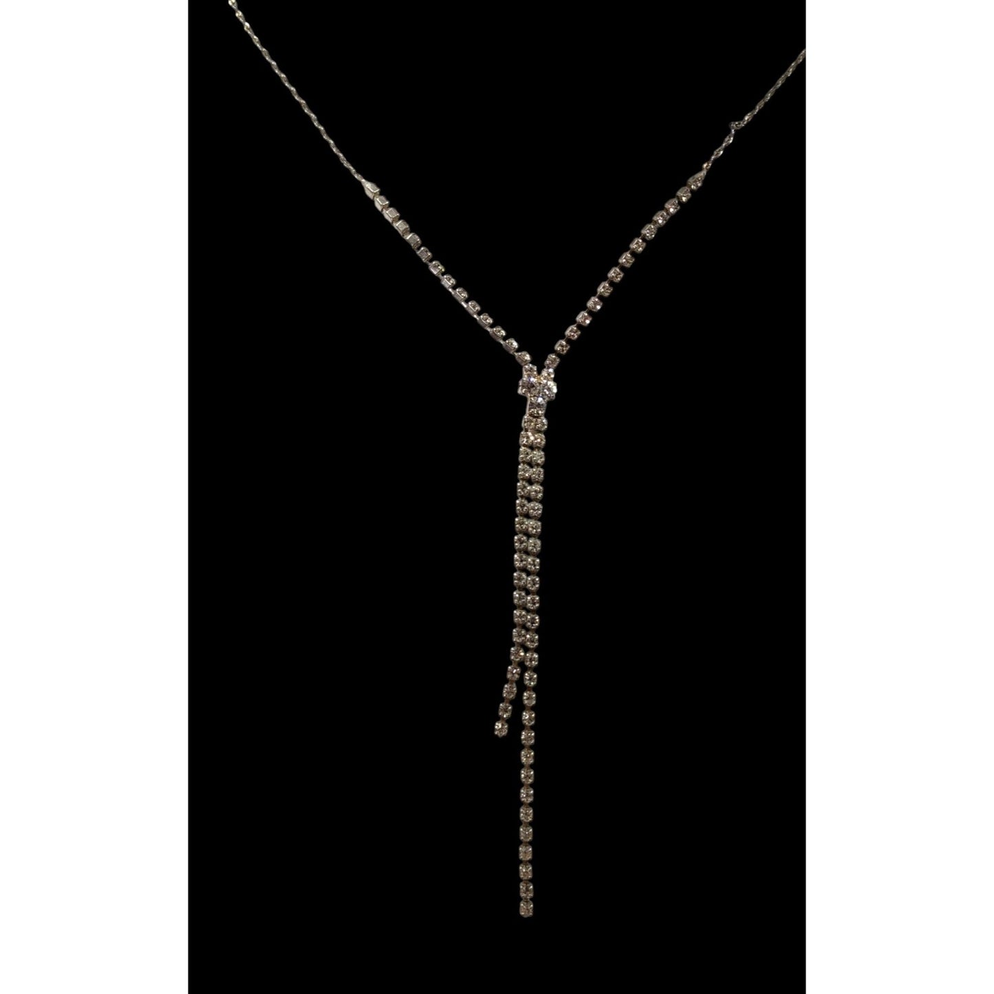 Claire's Y2K Rhinestone Silver Tone Y Drop Prom Necklace
