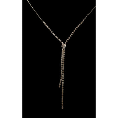 Claire's Y2K Rhinestone Silver Tone Y Drop Prom Necklace