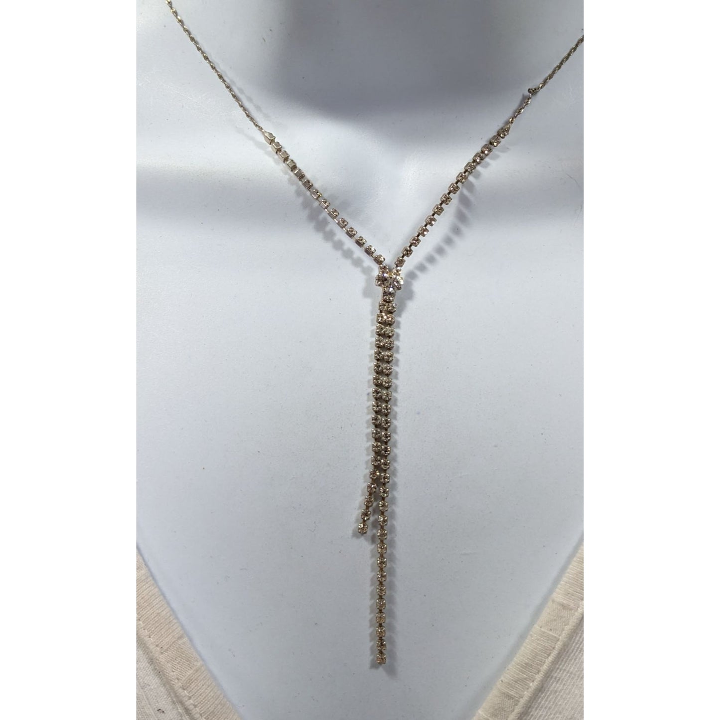 Claire's Y2K Rhinestone Silver Tone Y Drop Prom Necklace