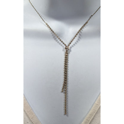 Claire's Y2K Rhinestone Silver Tone Y Drop Prom Necklace