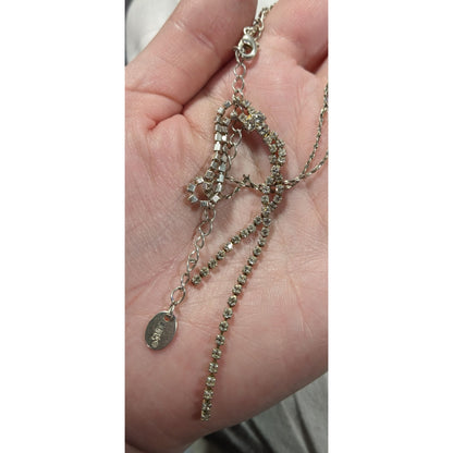 Claire's Y2K Rhinestone Silver Tone Y Drop Prom Necklace