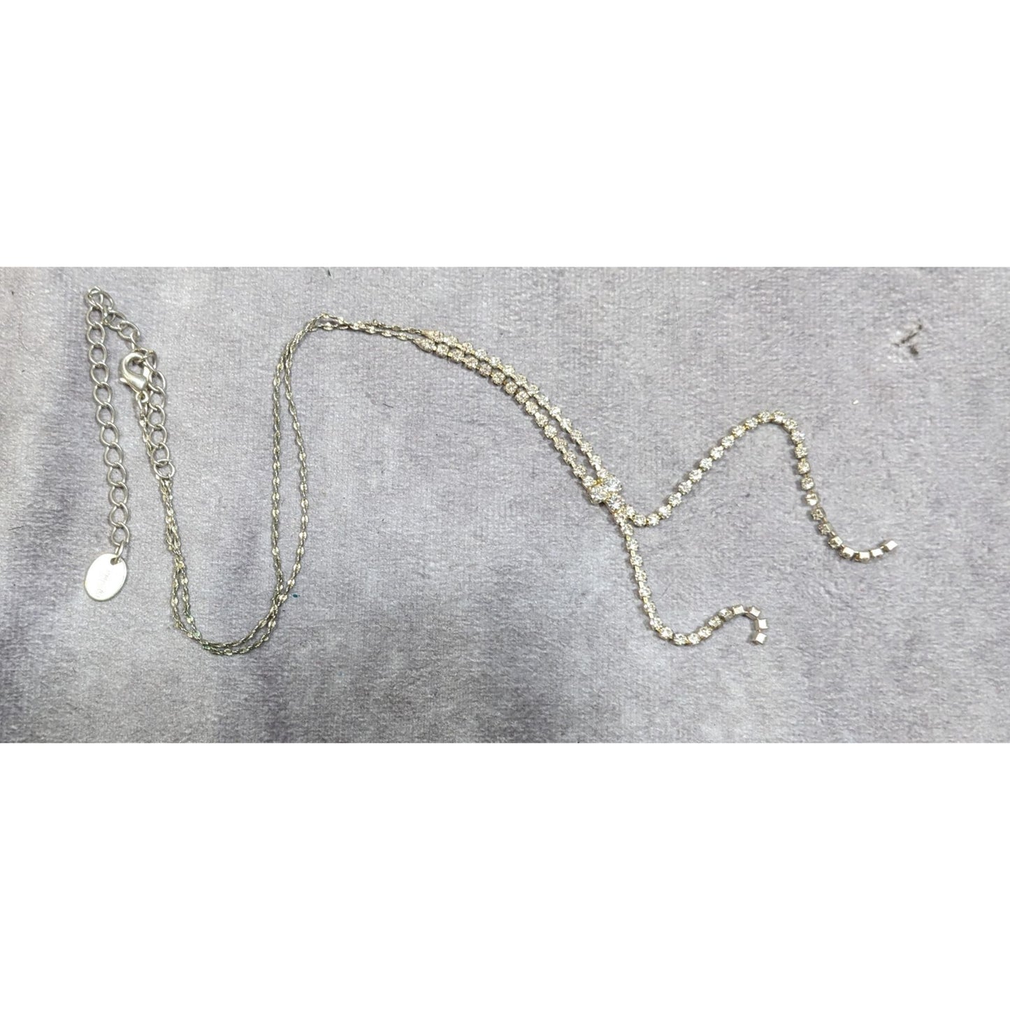Claire's Y2K Rhinestone Silver Tone Y Drop Prom Necklace