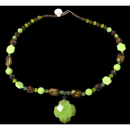 Handmade Green And Copper Glass And Stone Pendant Necklace