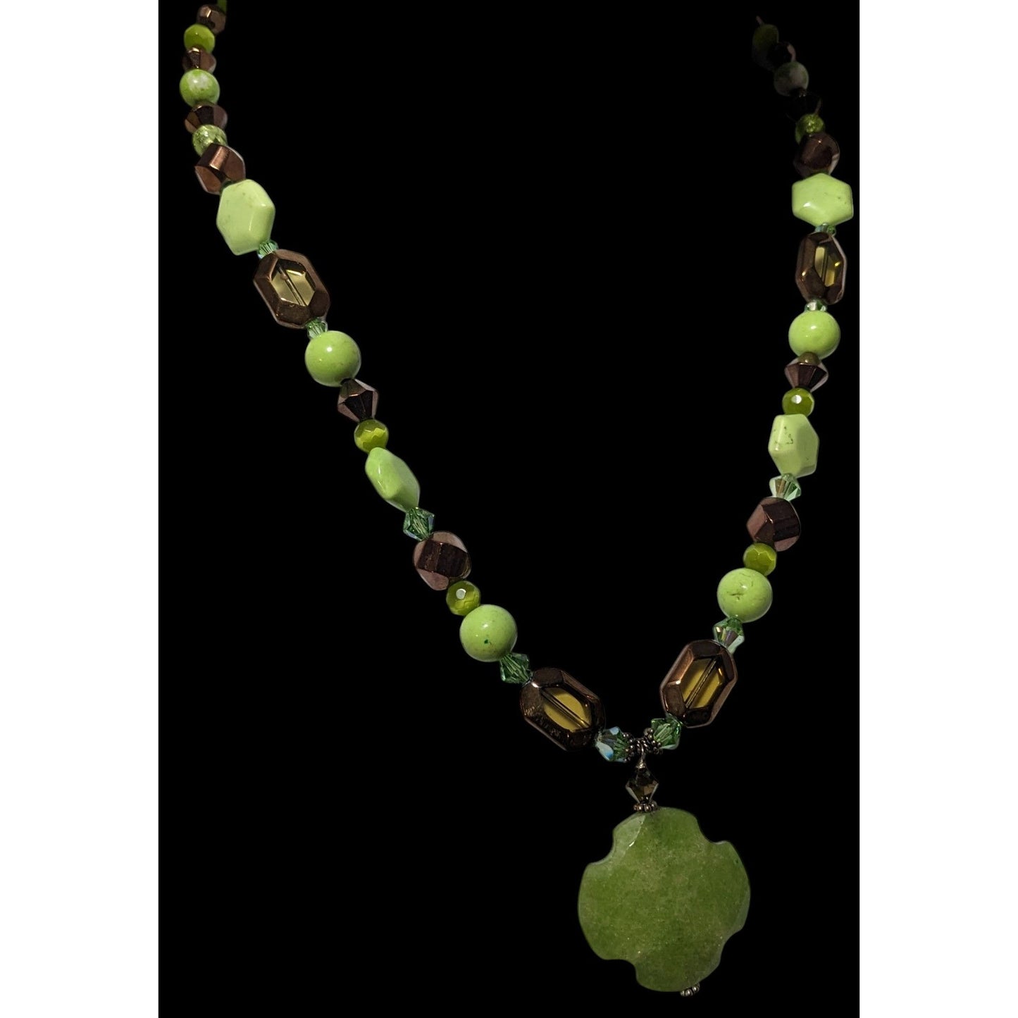 Handmade Green And Copper Glass And Stone Pendant Necklace